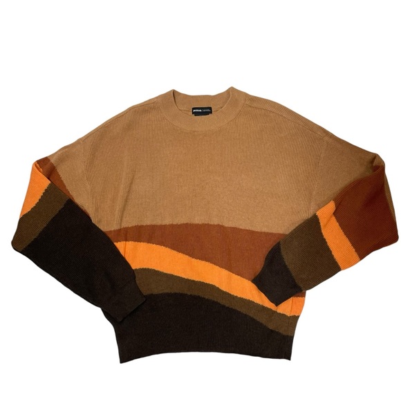 Prana Desert Road knit crew neck sweater Sz S fall pullover orange brown - Picture 2 of 9